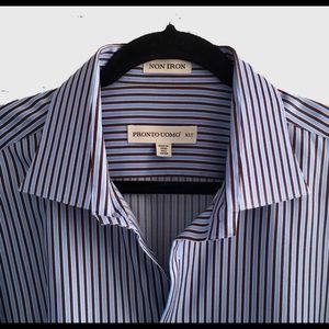 Pronto Uomo Shirt XLT XL Tall Non Iron Blue Brown